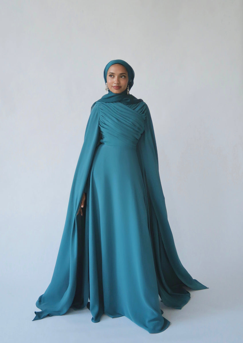 Teal on sale cape dress