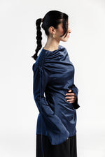 Load image into Gallery viewer, Navy Satin Ruched Tunic
