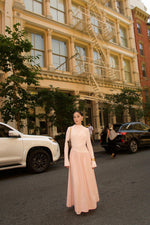 Load image into Gallery viewer, Crepe Blush Asymmetric Draped Dress
