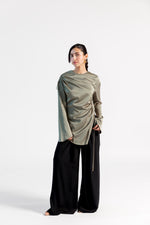 Load image into Gallery viewer, Olive Green Satin Ruched Tunic
