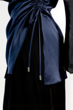 Load image into Gallery viewer, Navy Satin Ruched Tunic
