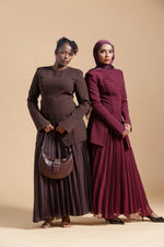 Load image into Gallery viewer, Burgundy Pleated Chiffon Skirt
