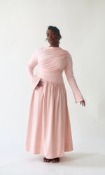 Load image into Gallery viewer, Crepe Blush Asymmetric Draped Dress
