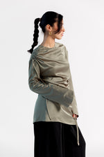 Load image into Gallery viewer, Olive Green Satin Ruched Tunic
