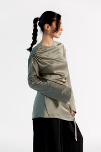 Olive Green Satin Ruched Tunic