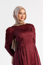 Load image into Gallery viewer, Burgundy Puff Sleeve Lace Up Dress
