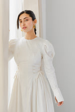 Load image into Gallery viewer, Cream Puff Sleeve Lace Up Dress
