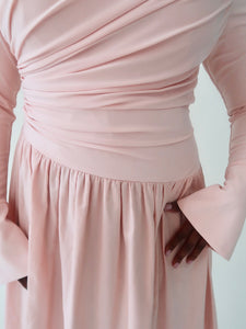 Crepe Blush Asymmetric Draped Dress