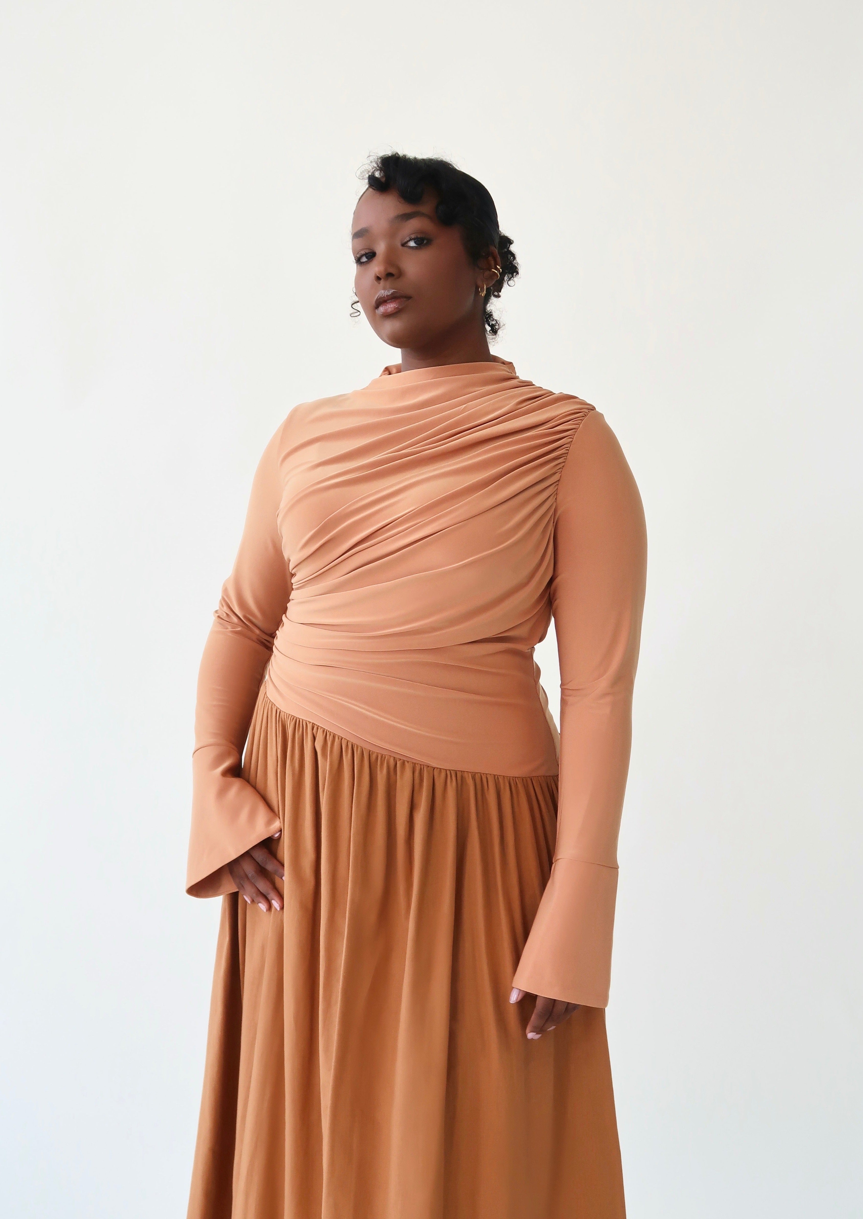 Copper Asymmetric Draped Dress