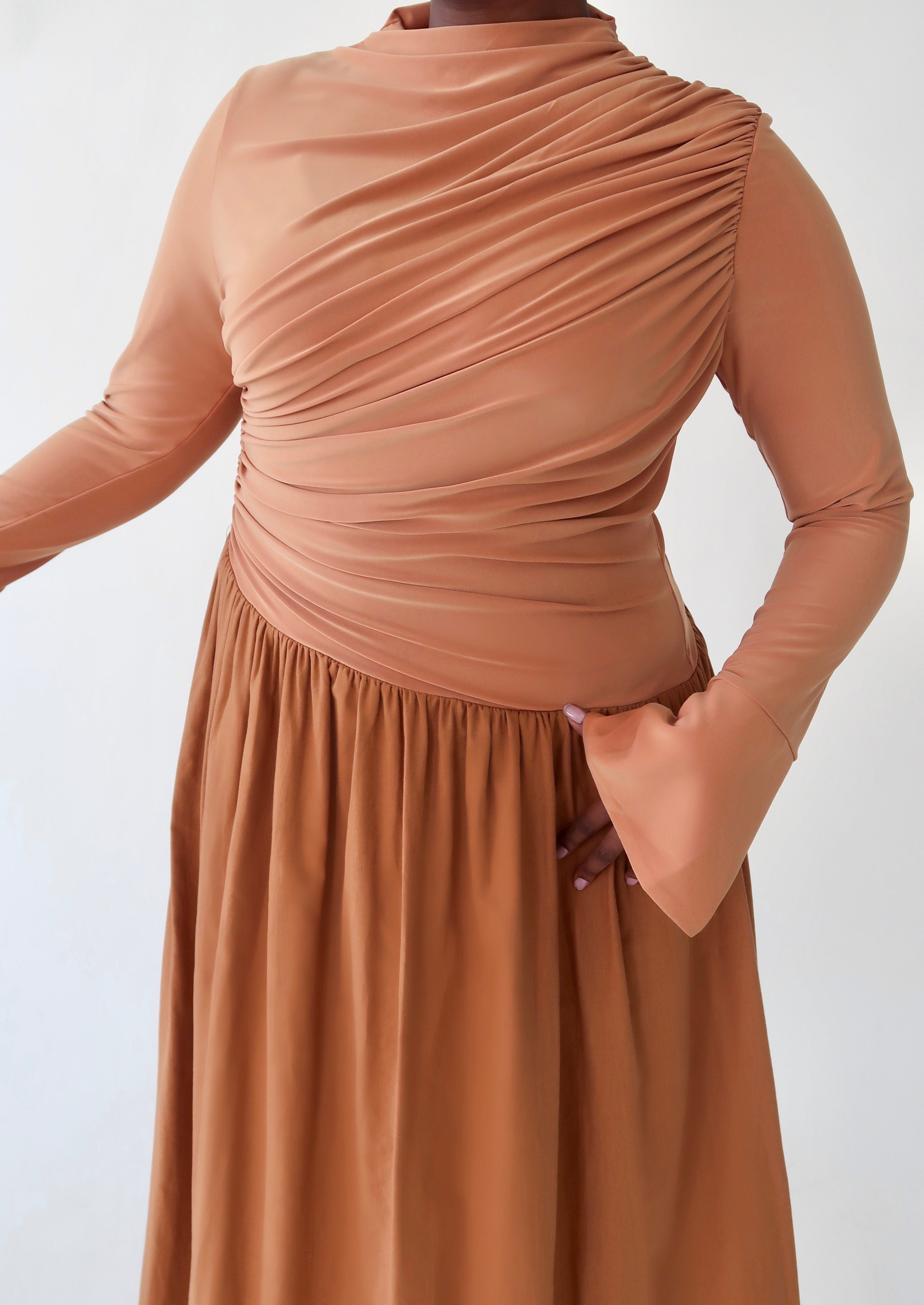 Copper Asymmetric Draped Dress