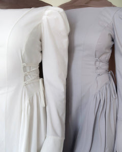 White Puff Sleeve Lace Up Dress