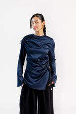 Load image into Gallery viewer, Navy Satin Ruched Tunic
