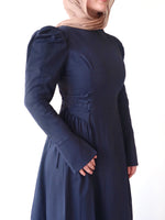Load image into Gallery viewer, Navy Puff Sleeve Lace Up Dress
