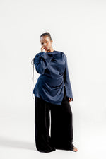 Load image into Gallery viewer, Navy Satin Ruched Tunic
