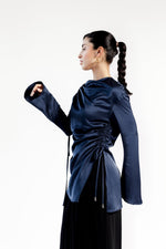 Load image into Gallery viewer, Navy Satin Ruched Tunic
