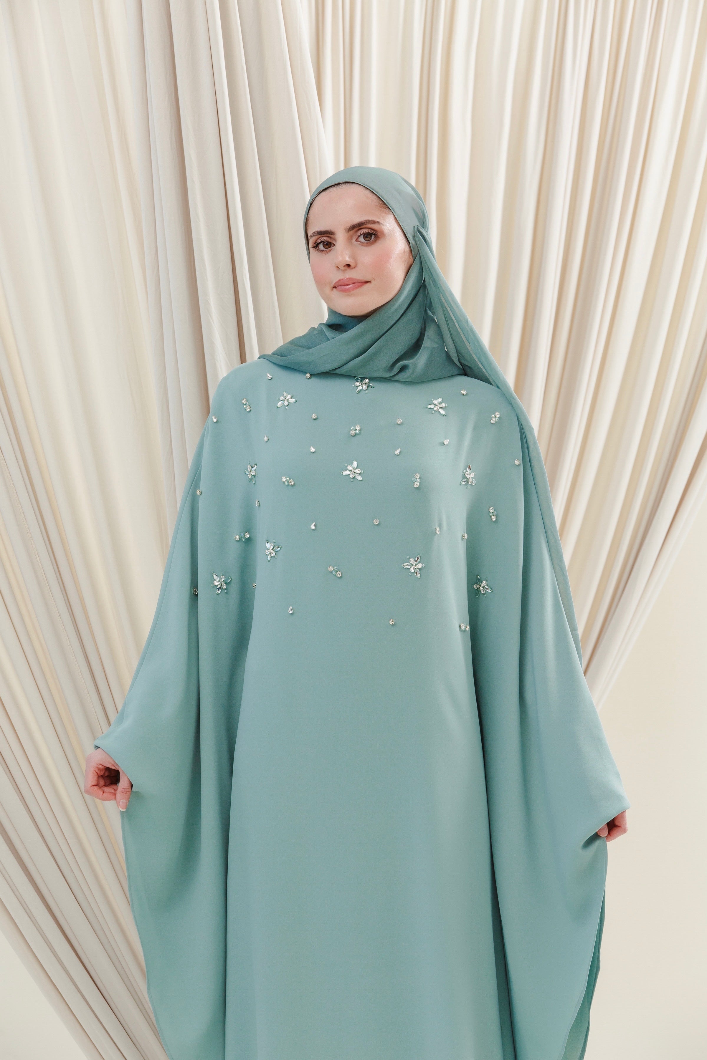 Sea Green Beaded Kaftan Gown