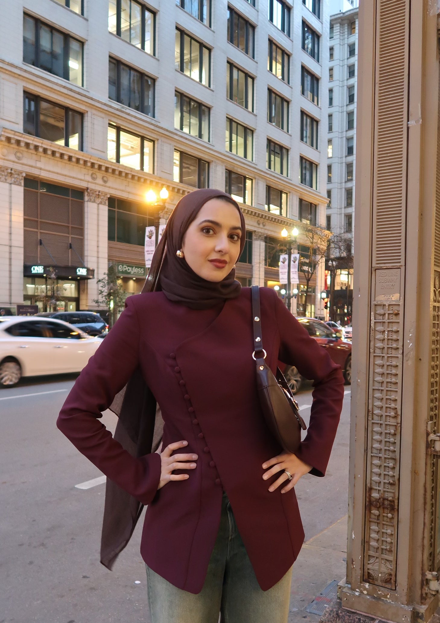 Burgundy Buttoned Blazer Tunic