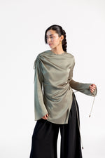 Load image into Gallery viewer, Olive Green Satin Ruched Tunic
