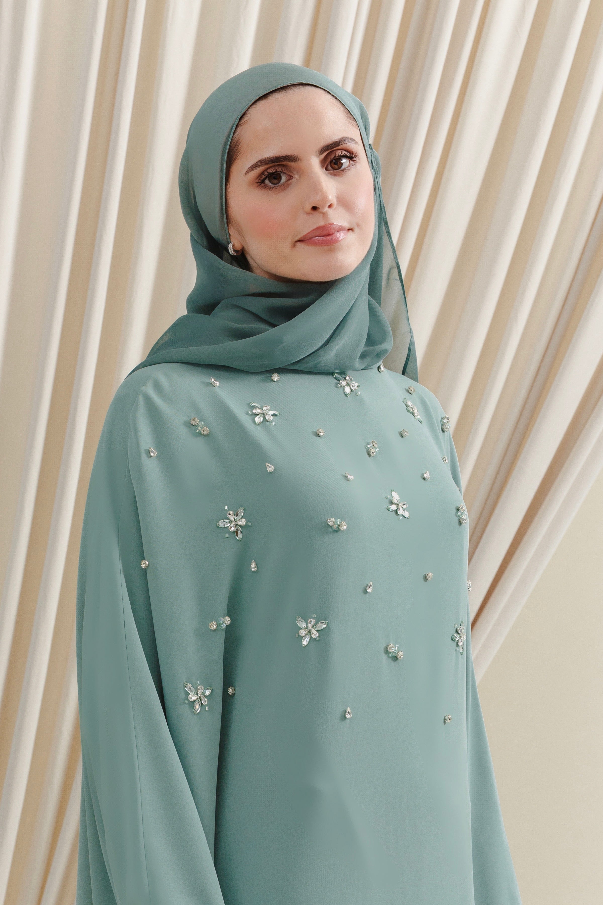 Sea Green Beaded Kaftan Gown