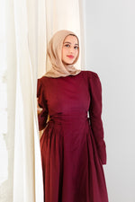 Load image into Gallery viewer, Burgundy Puff Sleeve Lace Up Dress
