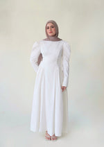 Load image into Gallery viewer, White Puff Sleeve Lace Up Dress
