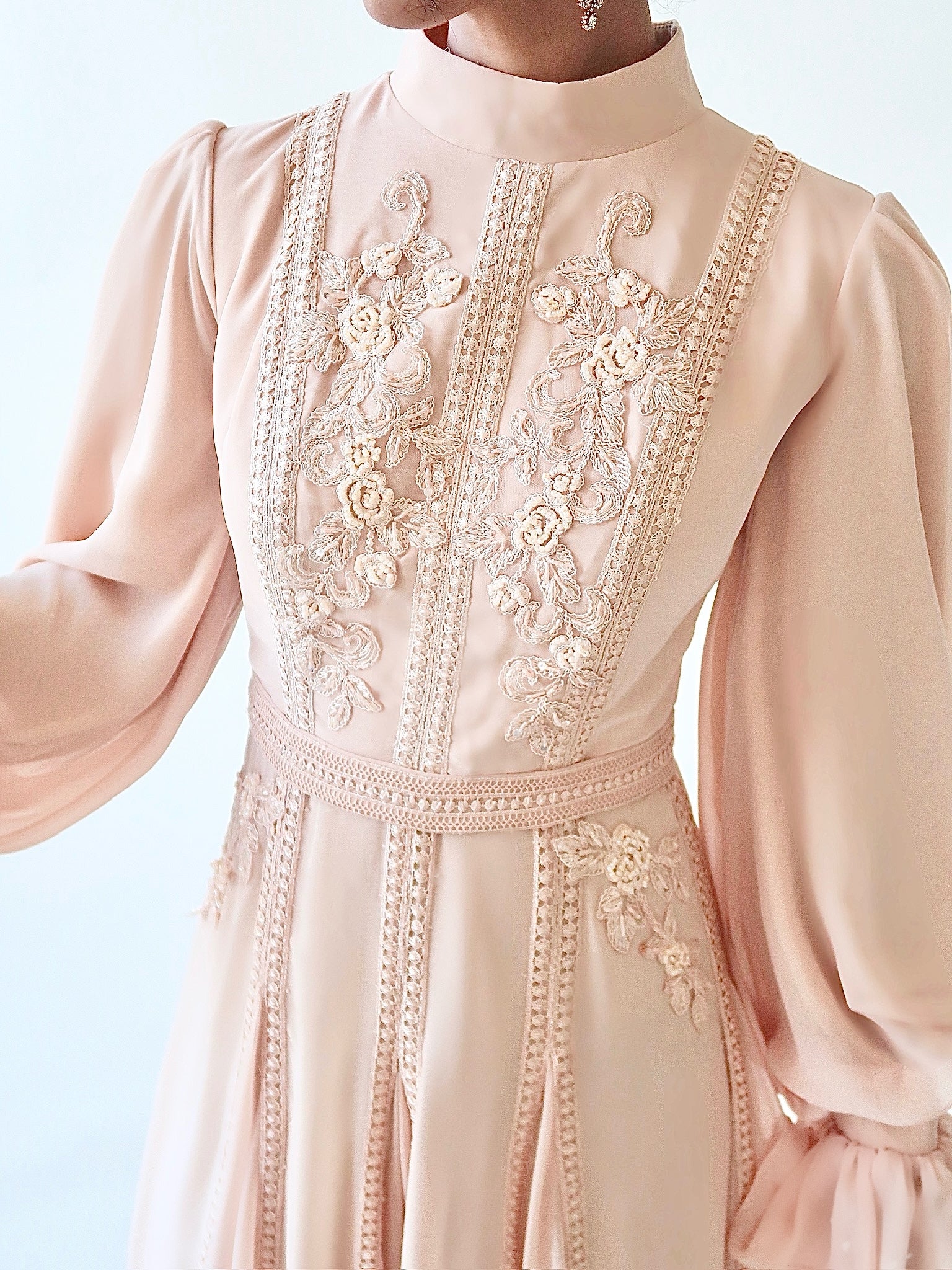 Peachy Blush Beaded Appliqué Gown