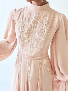 Peachy Blush Beaded Appliqué Gown