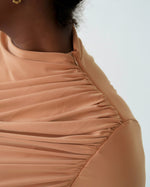 Load image into Gallery viewer, Copper Asymmetric Draped Dress
