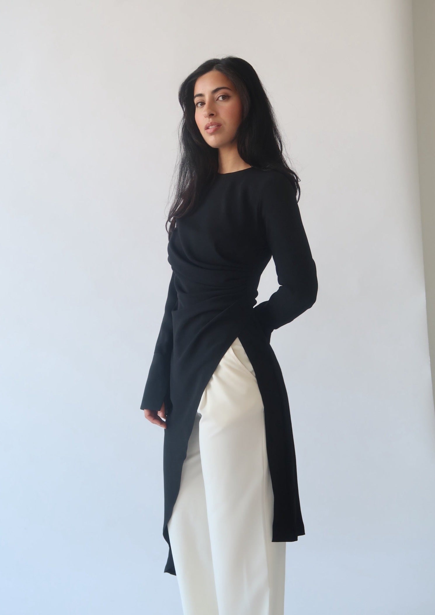 Black Asymmetric Slit Tunic