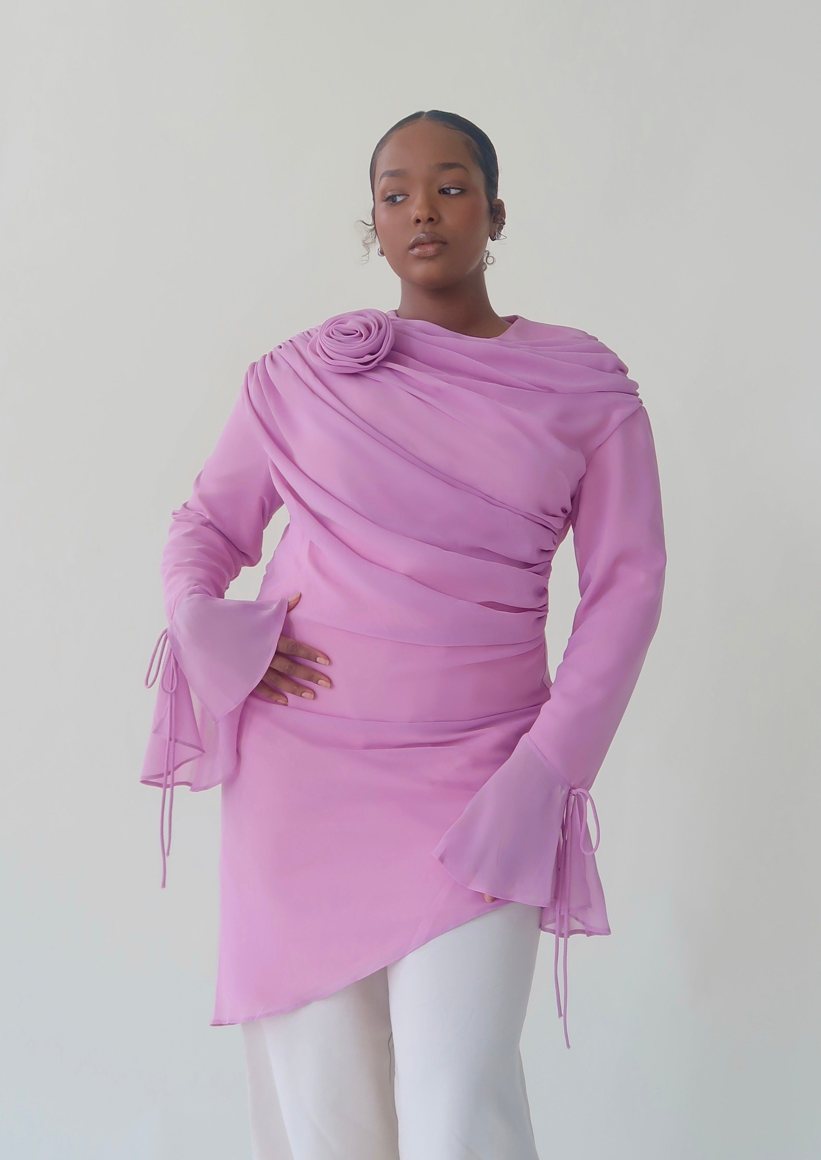 Orchid Pink Draped Rose Tunic