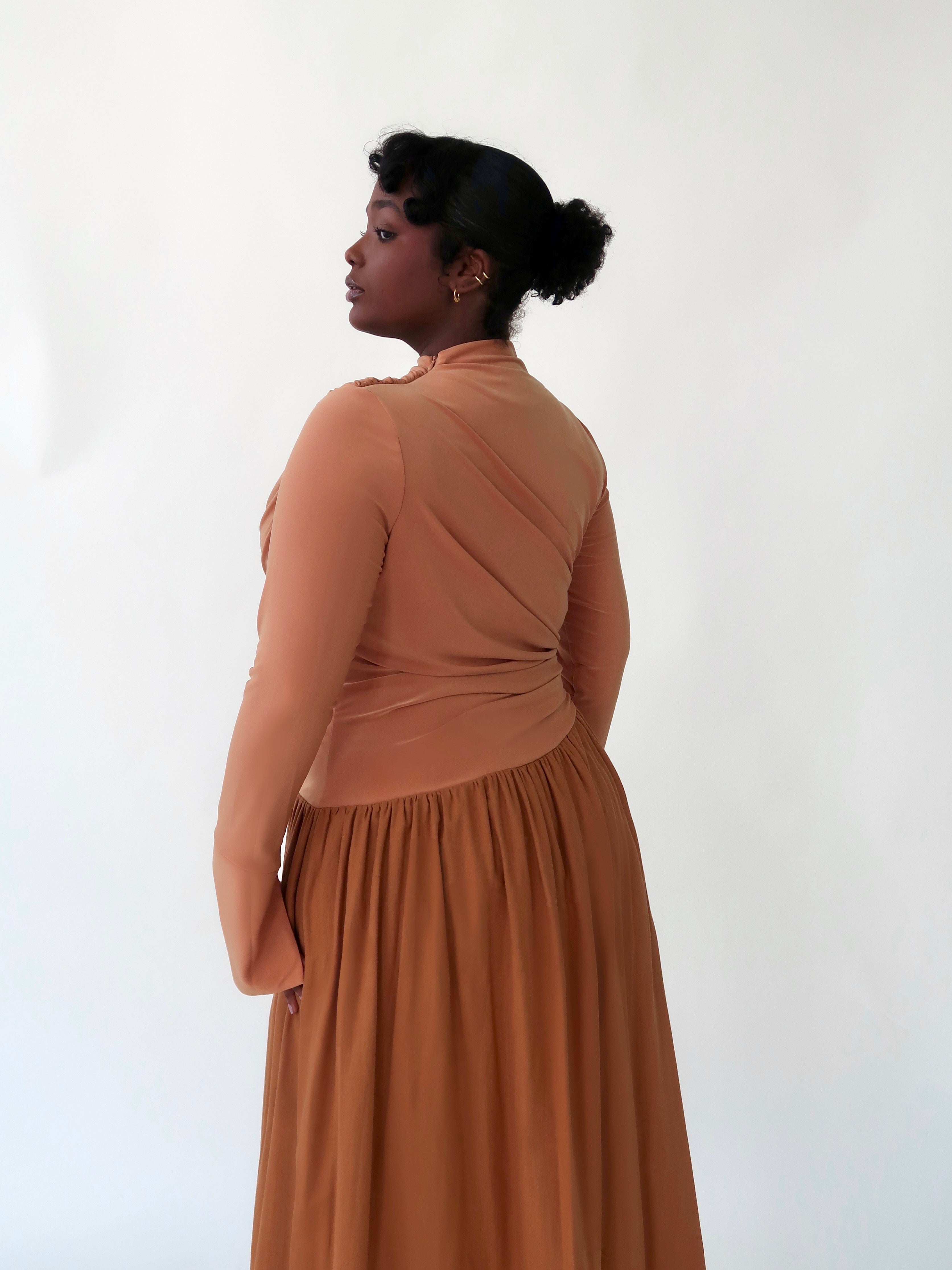 Copper Asymmetric Draped Dress