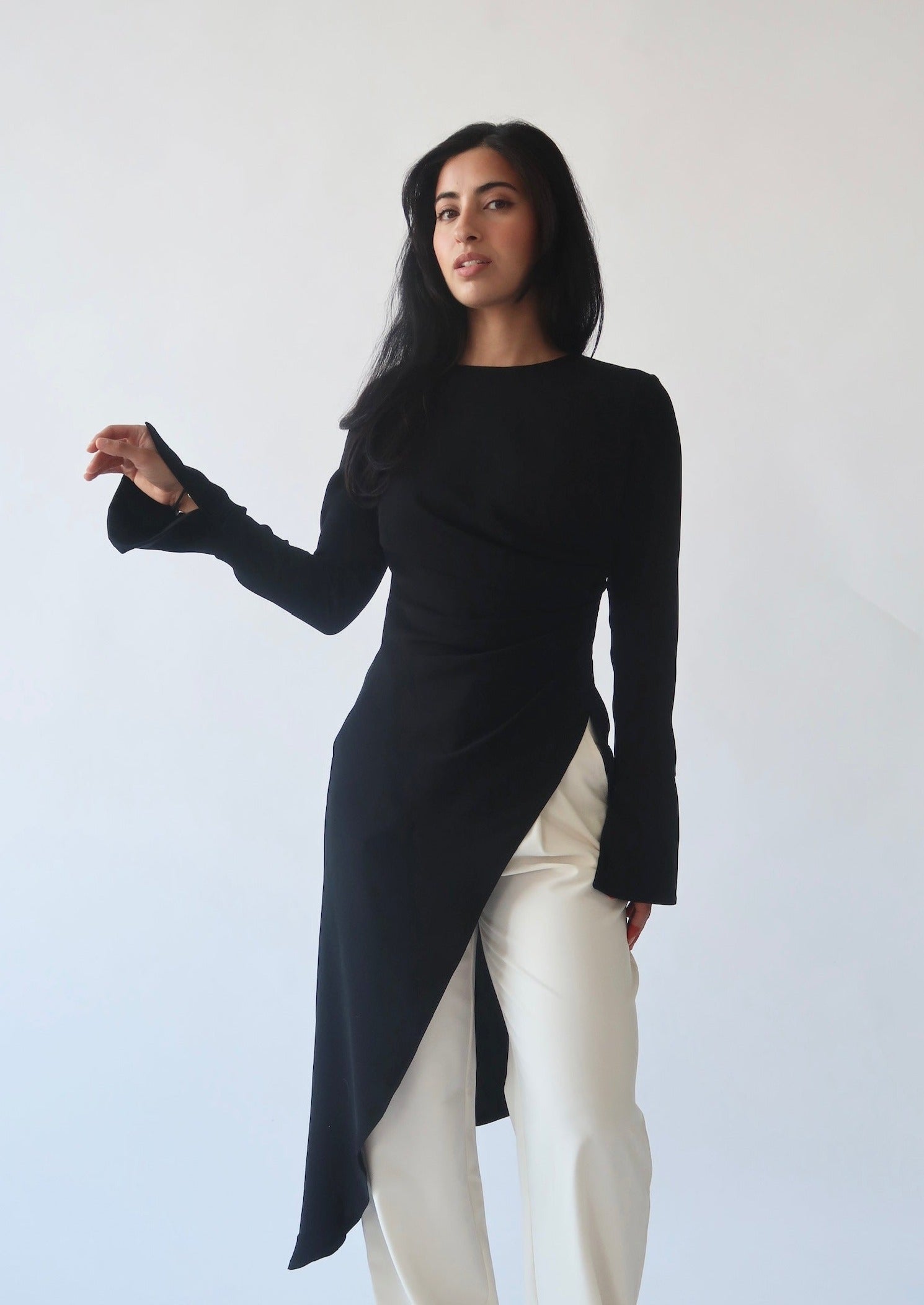 Black Asymmetric Slit Tunic