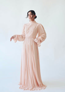 Peachy Blush Beaded Appliqué Gown