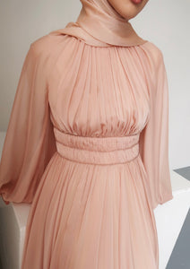 Peachy Blush Kaftan Beaded Belt Gown