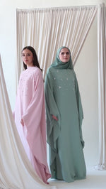 Load and play video in Gallery viewer, Sea Green Beaded Kaftan Gown
