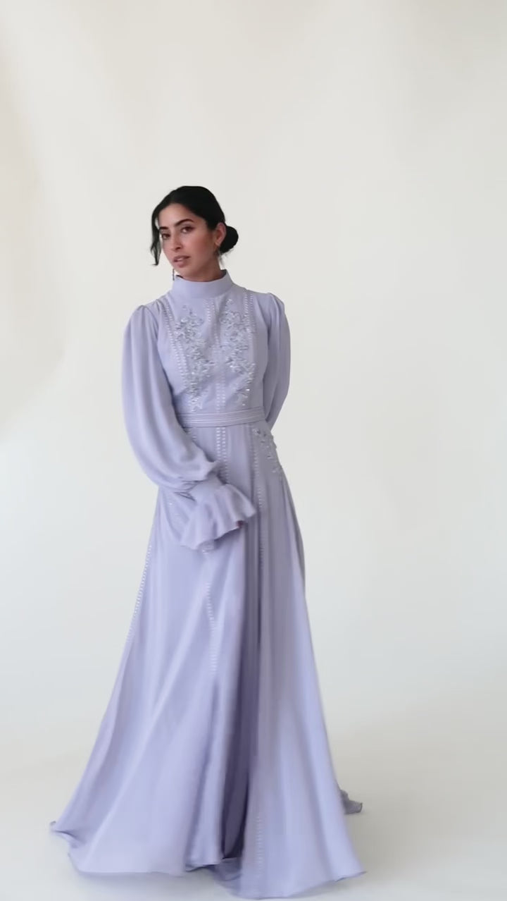 Periwinkle Beaded Appliqué Gown