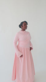 Load and play video in Gallery viewer, Crepe Blush Asymmetric Draped Dress
