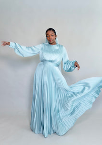 Maya Icy Blue Pleated Gown- Final Sale